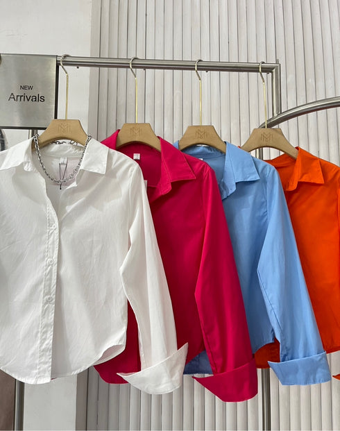 MATINEE Solid Color Collar Down Fitted Shirts